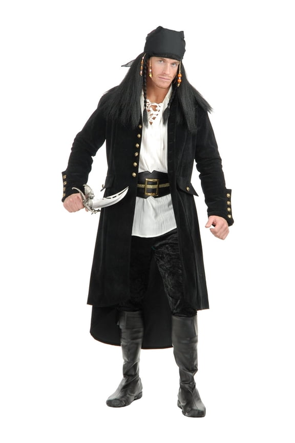Mens XS Teen 34-36 Treasure Island Black Pirate Duster Jacket Trench Coat