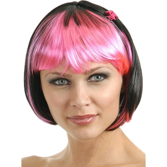 Charades Costumes Women's 2-Tone Black and Fuchsia Costume Bob Wig With Bangs