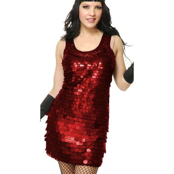 Charades Costumes Women's Small 5-7 Red Roaring 20s Big-Sequin Flapper Costume Dress
