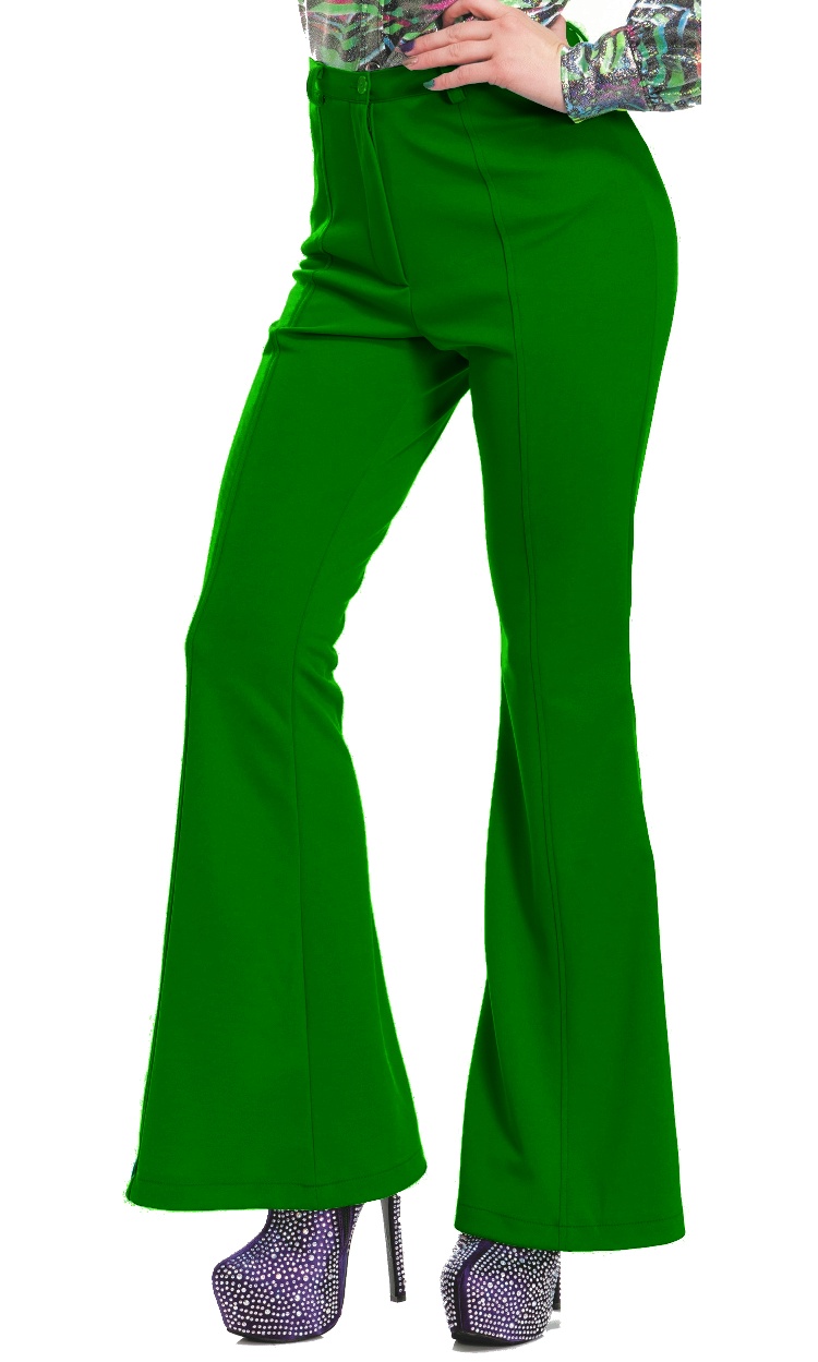 1970s Green High Waisted Flared Pants