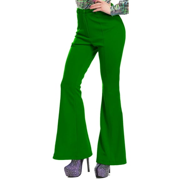 Charades Costumes Womens 70s High Waisted Flared Green Disco Pants Accessory Size Small 5-7