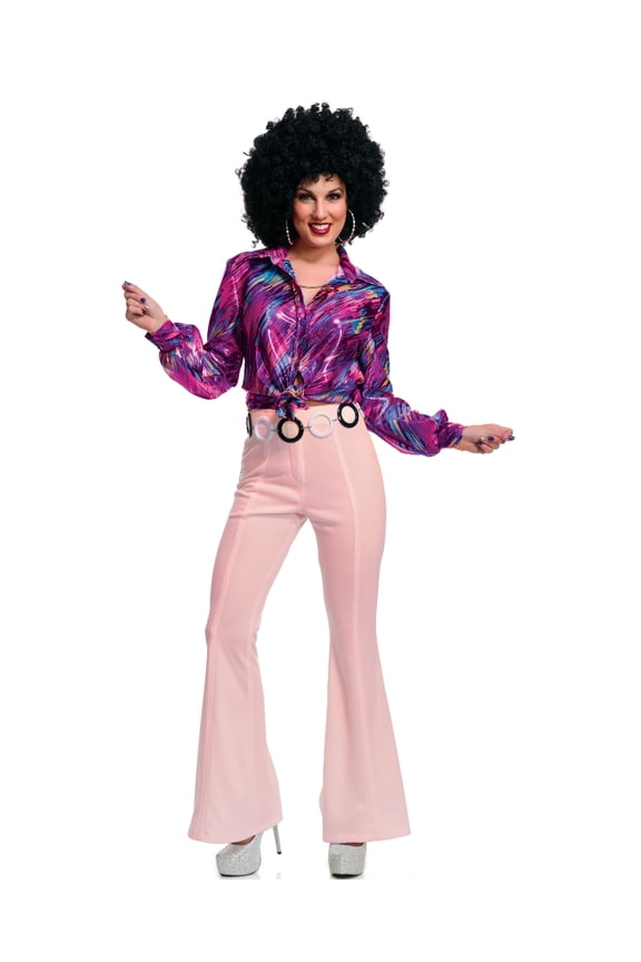Costumes Womens 70s High Waisted Flared Pink Disco Pants Accessory Size Medium 8-10