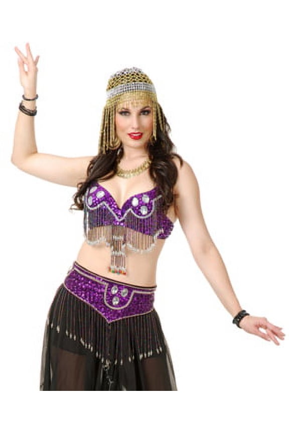 Costumes Womens Small 3-5 Purple Belly Dancer Costume Jeweled Beaded Bra And Belt