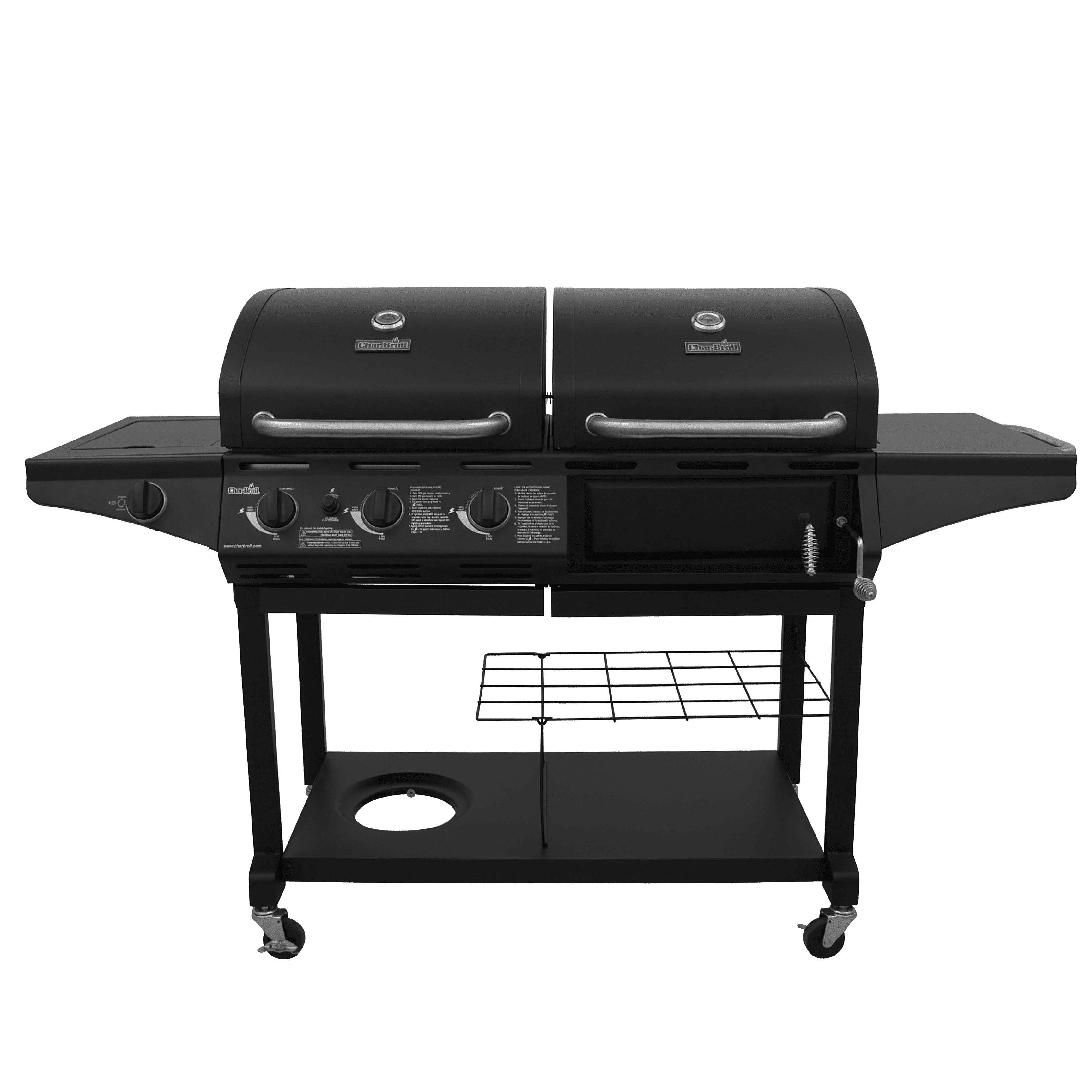 Charcoal and Propane Gas Grill with Side Burner in Black