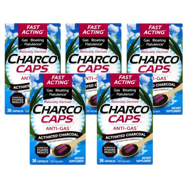Charco Caps Anti Gas Detoxifying Formula, 36 Capsules Each (Pack of 5