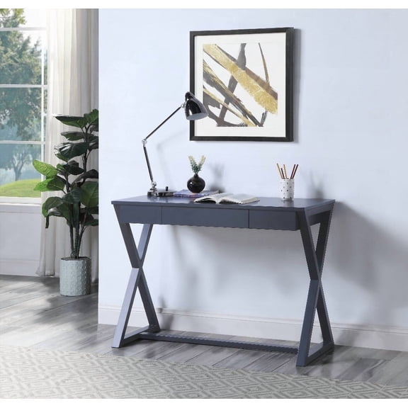 Charcoal 1-Drawer Console Table with Stylish X-Shaped Base and Storage