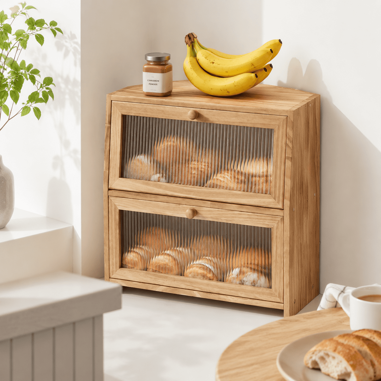 Charcoal 2-Layer Corner Bread Box for Kitchen Countertop Storage ...