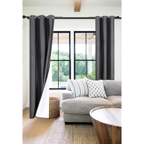 Gorgeous Home Linen 2‑Panel Blackout Thermal Window Curtains, Bronze Grommet Top, Charcoal Gray, 95 in Long Adam Home Décor
