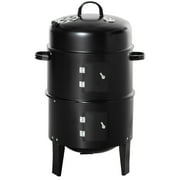 Charcoal 3-in-1 Vertical Smoker Grill with 2 Cooking Areas and Thermometer