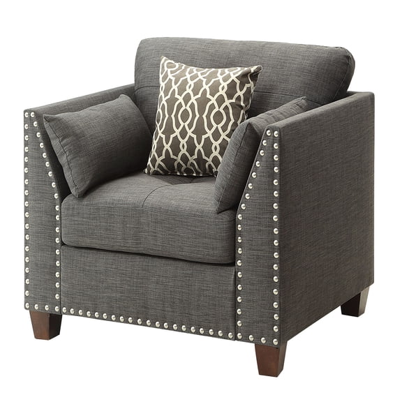 Charcoal Accent Chair With Flared Arms & Chic Pillows Arm Design