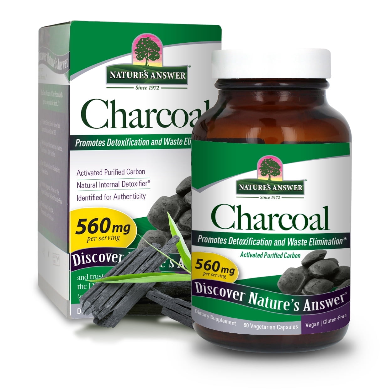 NATURE'S ANSWER Natures Answer Activated Charcoal Capsules 560 mg, Vegan, Gluten-Free, 90 Count