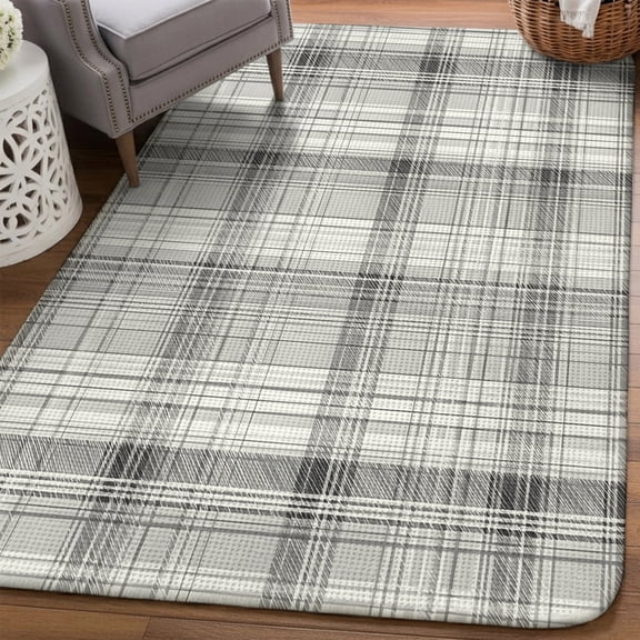 Charcoal Area Rugs for Living Room 5x6, Slate Gray Grid Checkered Farmhouse Modern Classic Washable Area Rug Non Slip, Stain Resist Linen Carpet for Bedroom, Dining Room, Entryway, Entrance