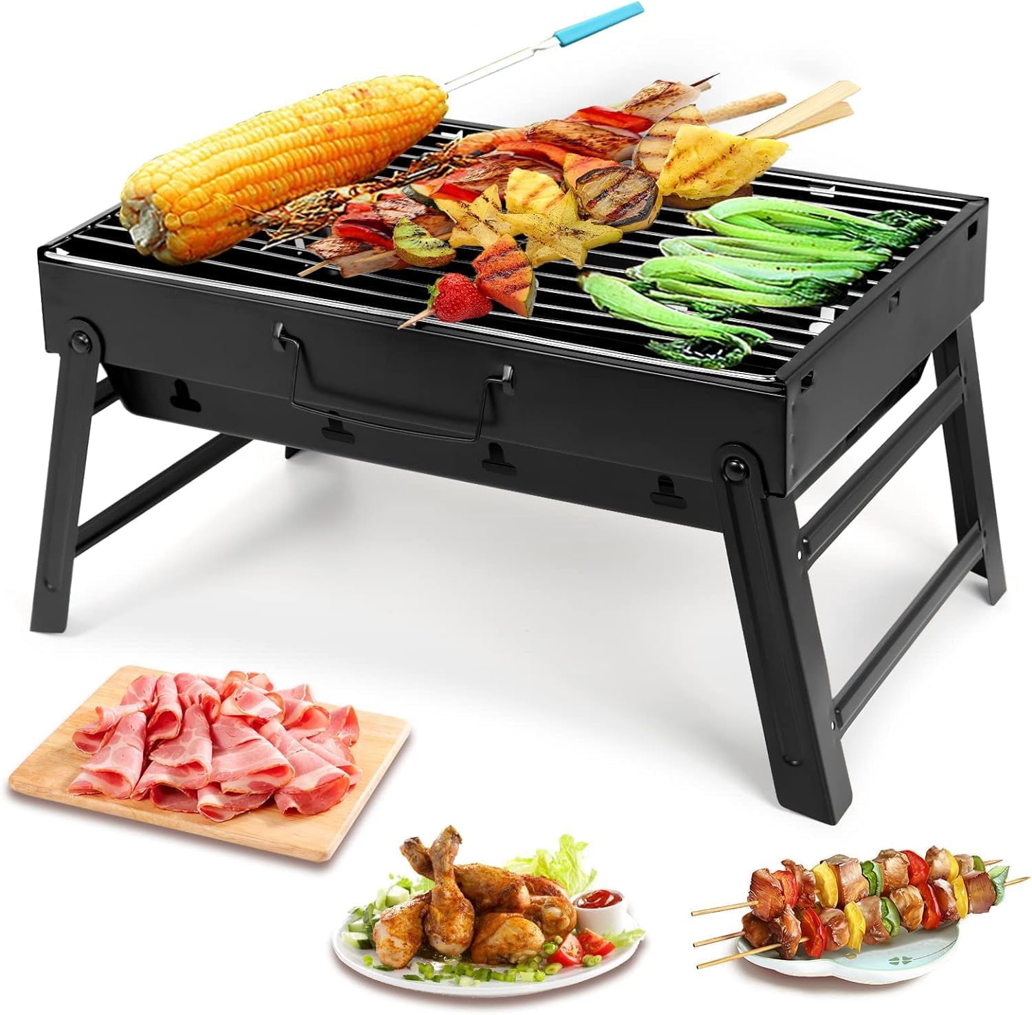 Charcoal BBQ Grill,Charcoal Smoker Grill With Stainless Steel Grill Grate,14 Inch Portable Yakitori Grill,BBQ Grill for Outdoor Camping Picnic Patio Backyard Cooking