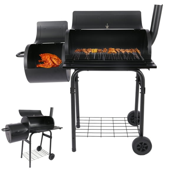Charcoal BBQ Smoker Grill Portable Grill Cooker with Wheels and Foldable Side Shelf Large BBQ Smoker for Outdoor Backyard Cooking, Camping & Patio Parties