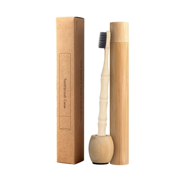 Charcoal Bamboo Toothbrush With Travel Case & Stand Extra Soft Natural Bristles For Sensitive Teeth Friendly Portable Wooden Travel Set Biodegradable Organic Wooden Toothbrushes