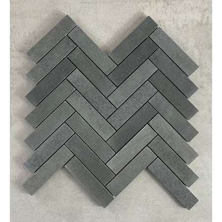 Charcoal Basalt Stone Herringbone Mosaic Tile – Matte Wall & Floor Tile (10 Sheets per Box)