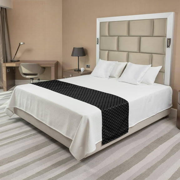 Charcoal Bed Runner, Monochromatic Pattern of Repetitive Geometric Stars, Decorative Accent Bedding Scarf for Hotels Homes and Guestrooms, Queen, Grey Charcoal Grey, by Ambesonne