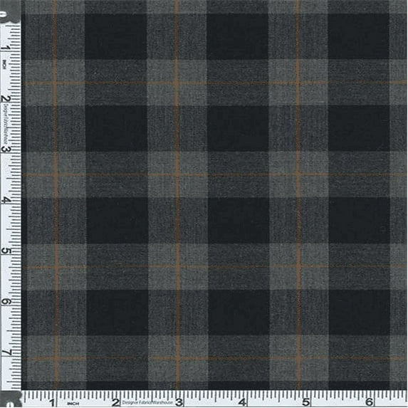 Charcoal/Black Preston Plaid Stretch Polyester, Fabric Sold By the Yard