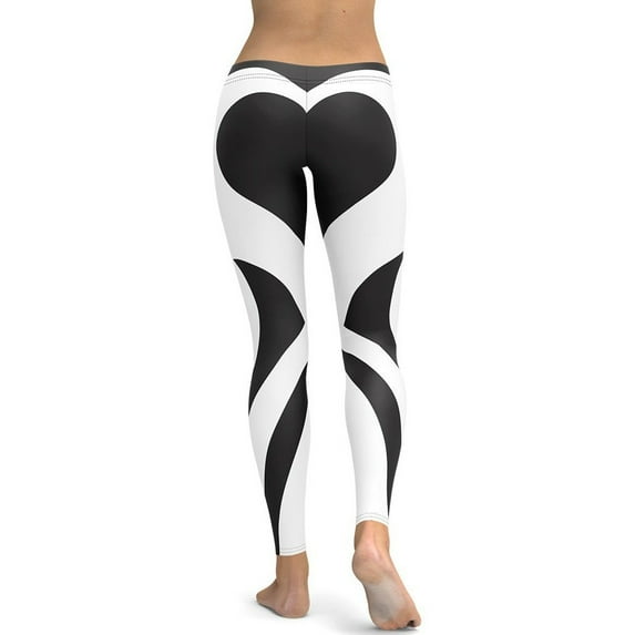 Charcoal Black & White Heart Shaped Leggings Size: XL for Women | FIERCEPULSE