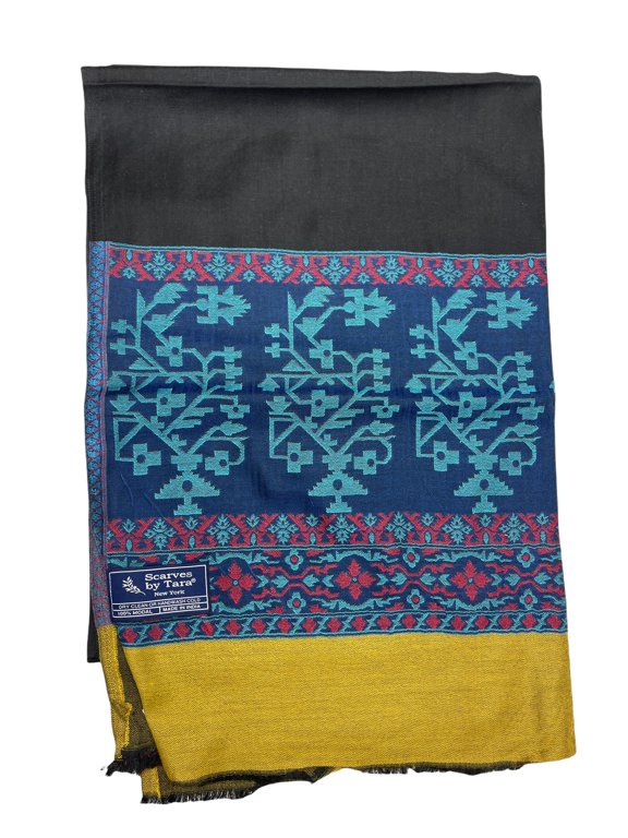 Charcoal Black and Yellow Women's Modal scarves with Abstract Prints Summer Spring Accessory for Outdoor Events Casual Events