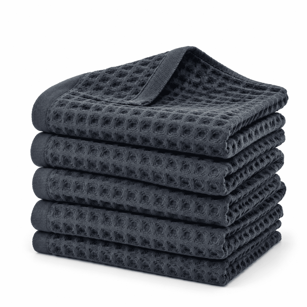 Charcoal Blue 5-piece Waffle Cotton Hand Towels for Bathroom and ...