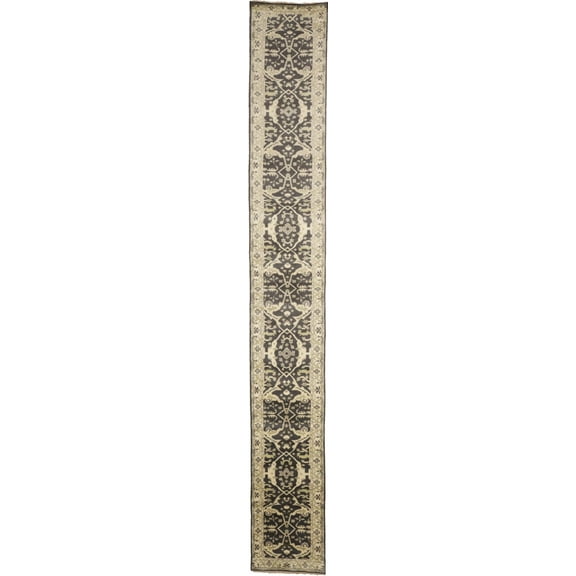 Charcoal Brown Floral 3X20 Oushak Oriental Runner Rug