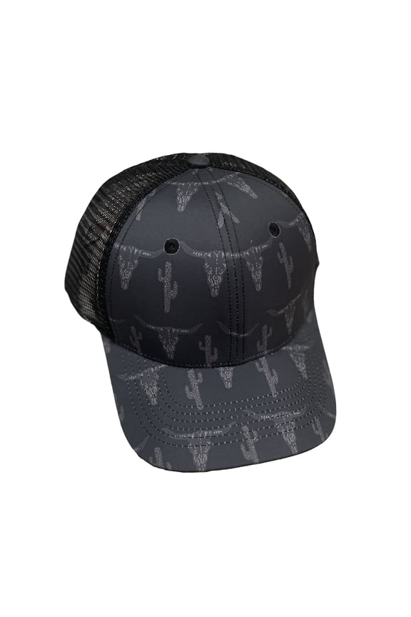 Charcoal Bull Cactus Womens Snap Back Outdoor Horse Western Punchy Fashion Trucker Baseball Cap