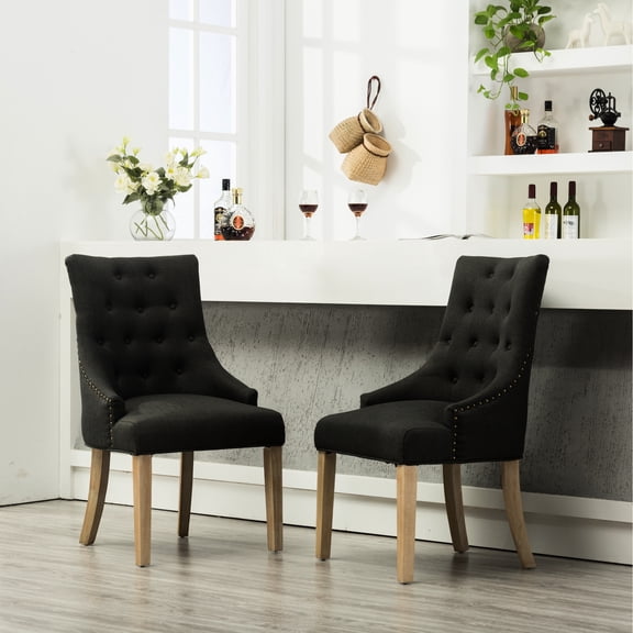 Charcoal Button Solid Wood Wingback Chairs 2 - Hostess Choice With Attractive Nail Heads Of Build Enchanting Head Trims