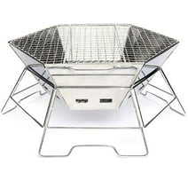 Charcoal Campfire Grill, Camping Fire Pit, Folding Portable BBQ Grill,Hexagon Stainless Steel Barbecue Stove for Home Party Outdoor Camping Picnic