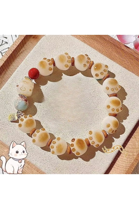 Charcoal Caramel Cat Paw Lucky Cat Cute Bead Bracelet Unique Design Valentine'S Day Student Prayer Beads Gift For Best Friends,Cat Paw