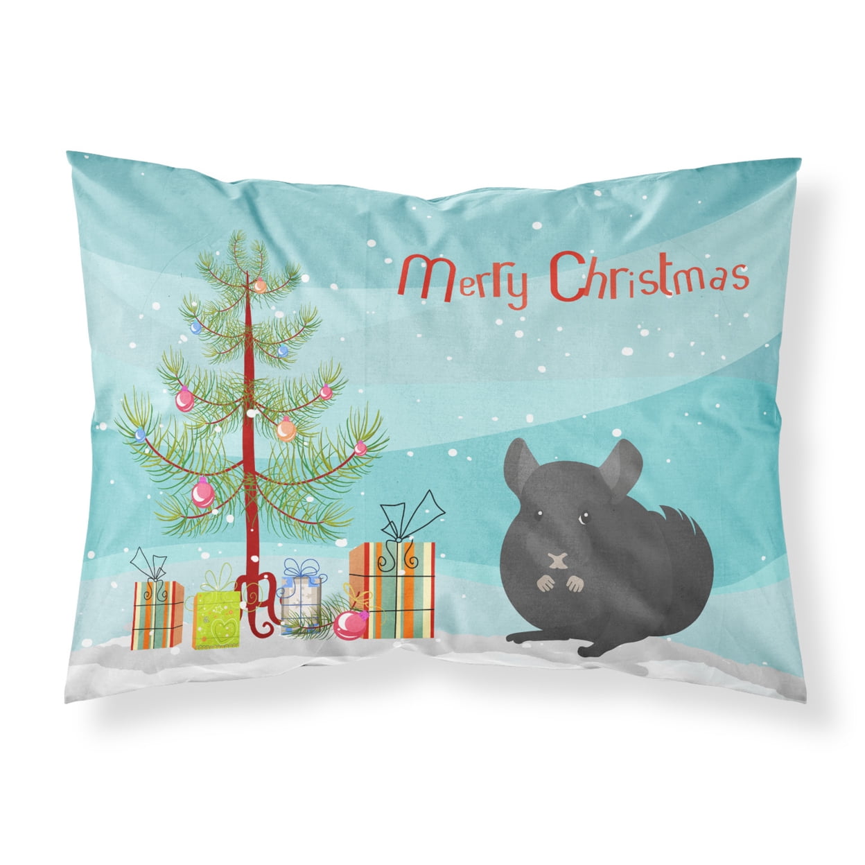 Charcoal Chinchilla Merry Christmas Fabric Standard Pillowcase