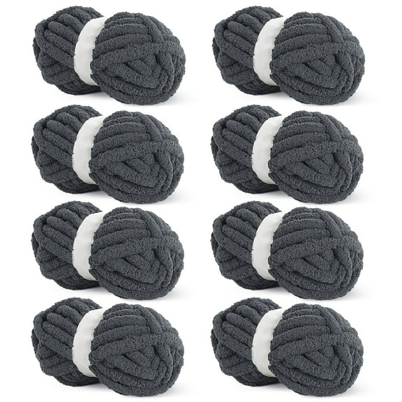 Charcoal Chunky Chenille Yarn for Crocheting, Bulky Thick Fluffy Yarn for Knitting,Super Bulky Chunky Yarn for Hand Knitting Blanket, Soft Plush Yarn, 8 Jumbo Pack (27 yds,8 oz Each Skein)