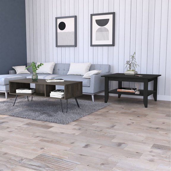Charcoal Coffee Table | Ample Shelf Space for Essentials | Engineered Wood Composition | Display Decor in Primary Space