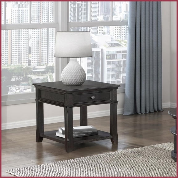 Charcoal Coffee Table for Living Room with Charging Ports & Dovetail Drawer, Space-Saving Storage