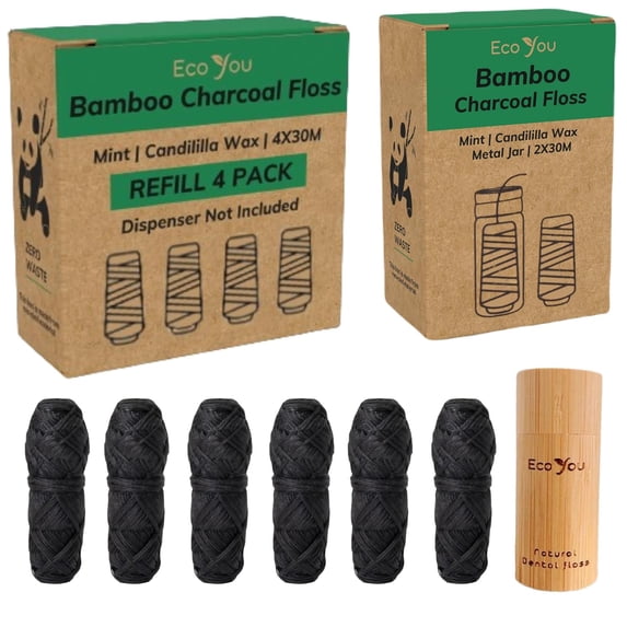 Charcoal Dental Floss | 6 refills + bamboo holder
