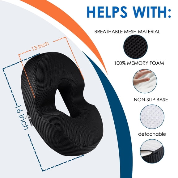 Charcoal Donut Pillow for Tailbone Pain and Hemorrhoids, Tailbone Pain Relief Donut Cushion, Doughnut Pillow for Butt, Bed Sores & Postpartum Pregnancy, Hemorrhoid Pillows for Sitting (Medium)