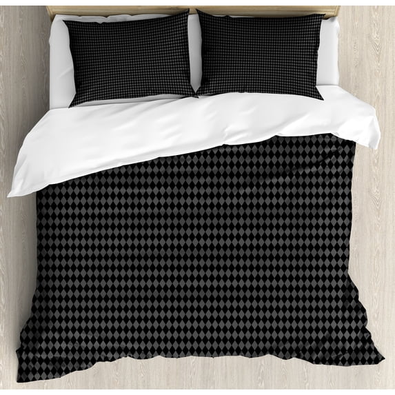 Charcoal Duvet Cover Set, Simplistic Rhombuses Grid Pattern Illustration of Greyscale Argyle, Decorative 3 Piece Bedding Set with 2 Pillow Shams, Queen Size, Grey and Charcoal Grey, by Ambesonne