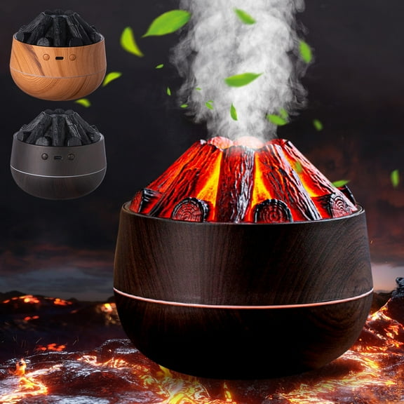 Charcoal Flame Humidifier with Realistic Fire Effect, 300ml Silent USB Cool Mist Diffuser for Desk, Dual Spray Mode Aroma Diffuser with Night Light for Bedroom Office and Relaxation