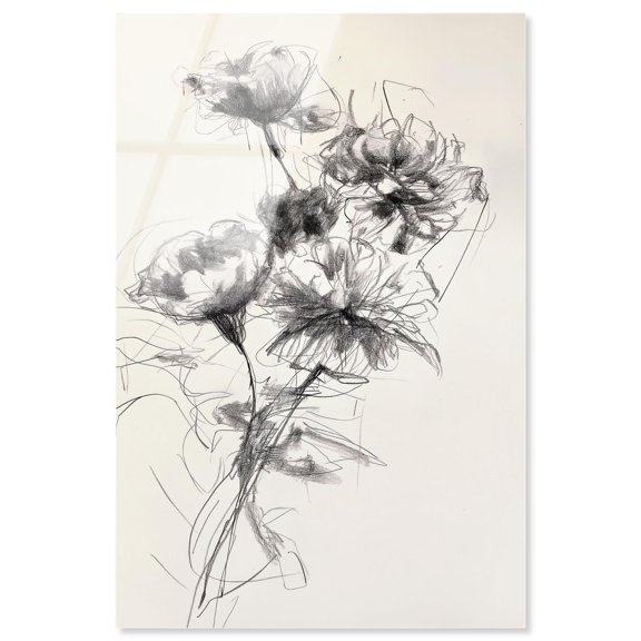 Charcoal Flower Serenity I Acrylic Print Minimalist Wall Art by Art Remedy, Ready to Hang, 20 x 30