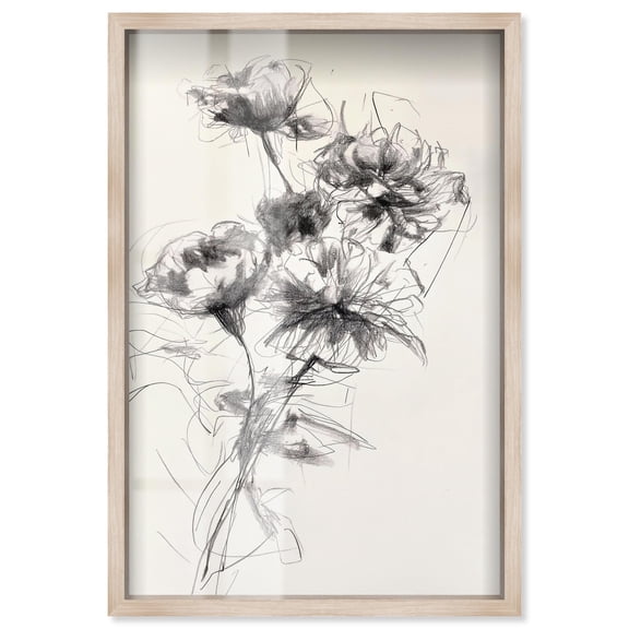 Charcoal Flower Serenity I Shadowbox Print Minimalist Wall Art by Art Remedy, Blonde Frame, 10 x 15