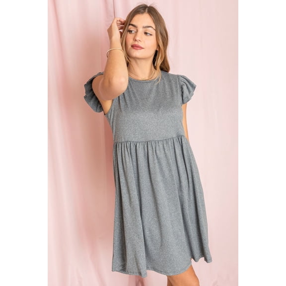 Charcoal Flutter Sleeve Midi Dress_Plus