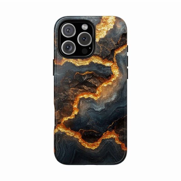 Charcoal Geode iPhone Case Gold Veins Marble Abstract Pattern for iPhone 17 16 15 14 13 12 11 Pro Max