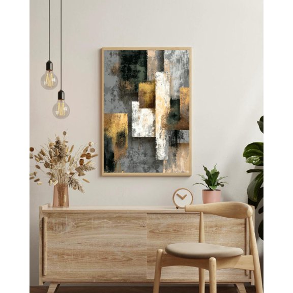 Charcoal Gold Geometric Luxe Elegant Dark Neutral Bold Sophisticated Statement Piece Wall Art Unframed Paper Print