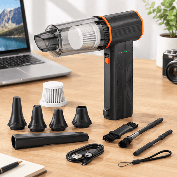 Charcoal Gray 3-in-1 Compressed Air Duster and Small Vacuum with 150000 RPM