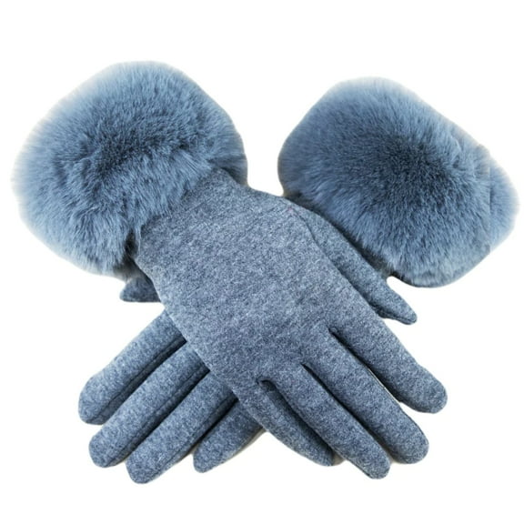 Charcoal Gray Knit Gloves with Luxe Faux Fur Cuffs - Touchscreen Compatible Winter Wear for Women