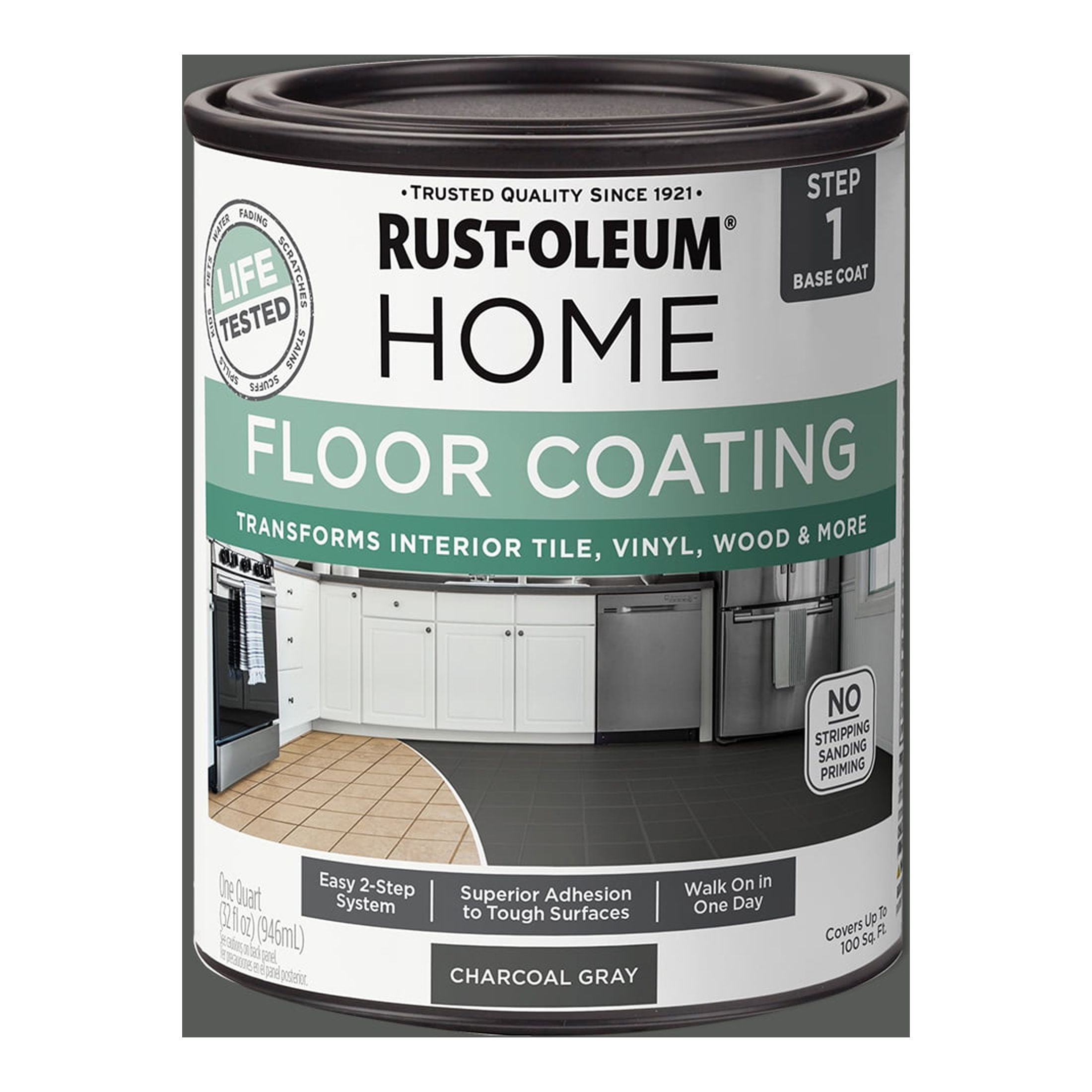Charcoal Gray, RustOleum Home Floor Paint Matte 365928, Quart 4