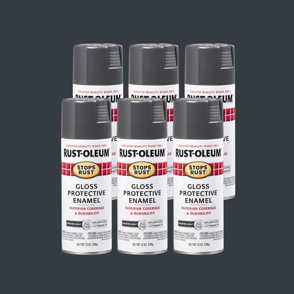 Charcoal Gray, Rust-Oleum Stops Rust Gloss Protective Enamel Spray Paint, 12 oz, 6 Pack