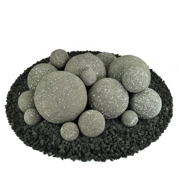 Charcoal Gray, Speckled Ceramic Fire Balls | Mixed Set of 18