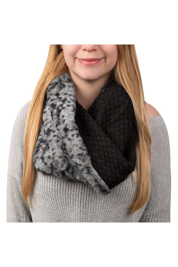 Company - Charcoal Gray - Weave Knit & Faux Fur Infinity Scarf