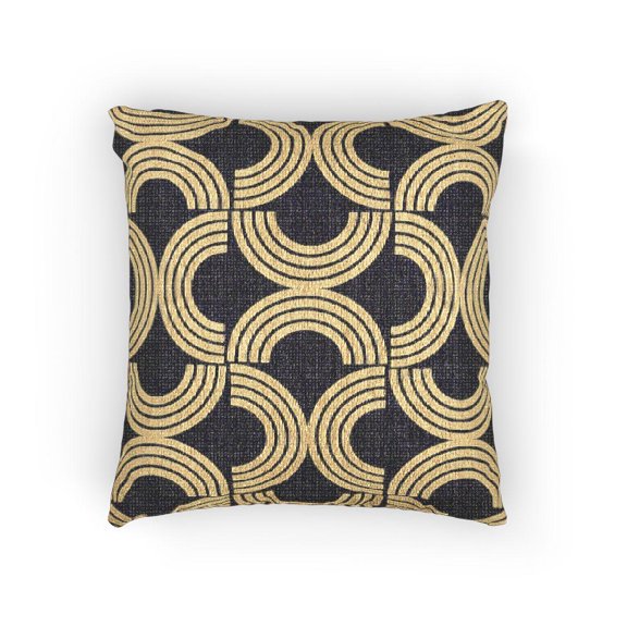 Charcoal Gray and Muted Gold Geometric Arch Woven Pillow, 17 x 18 in, Cotton-Polyester Shell, Modern Home Decor